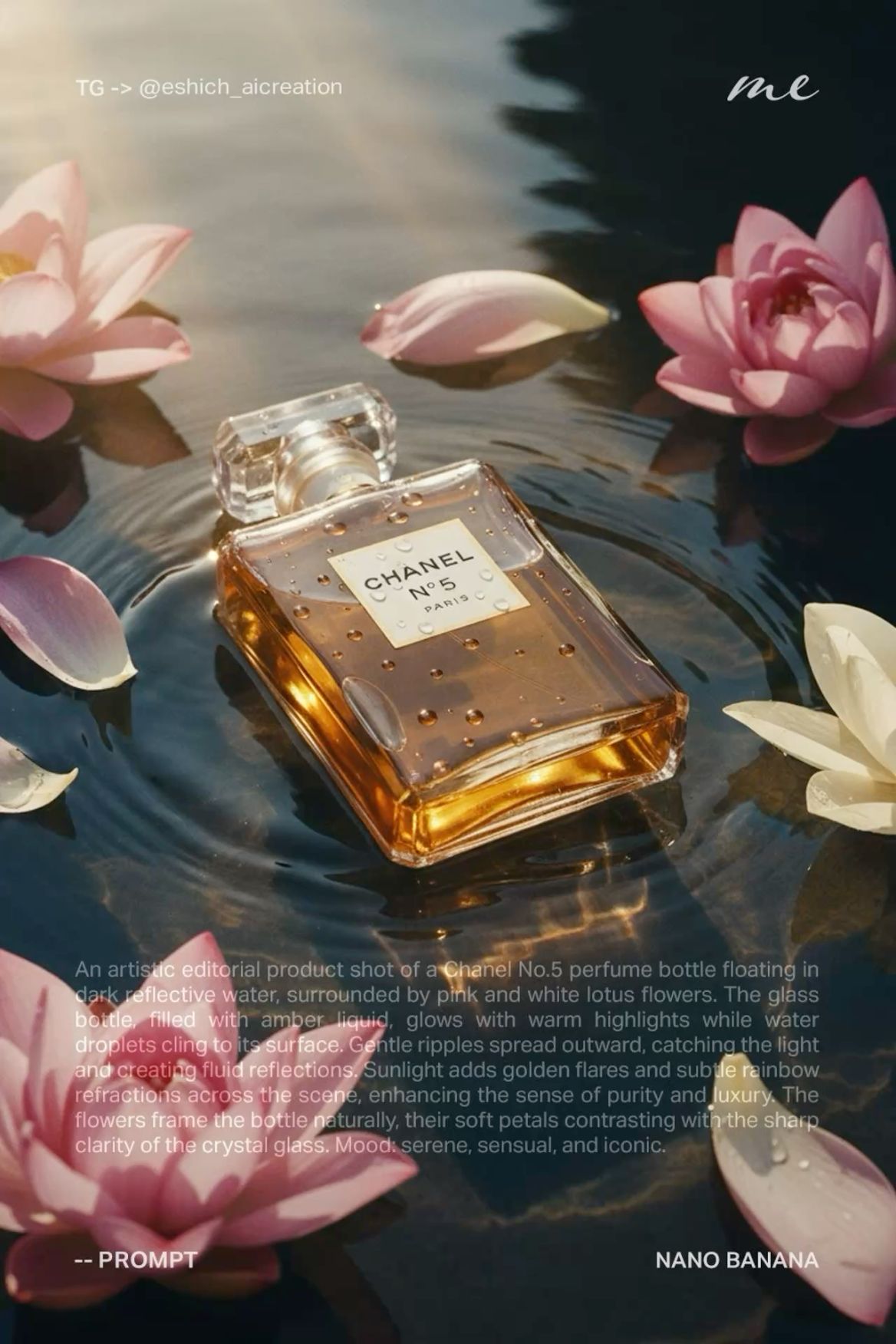 Luxury Perfume Bottle Floating Among Lotus Genflow template preview