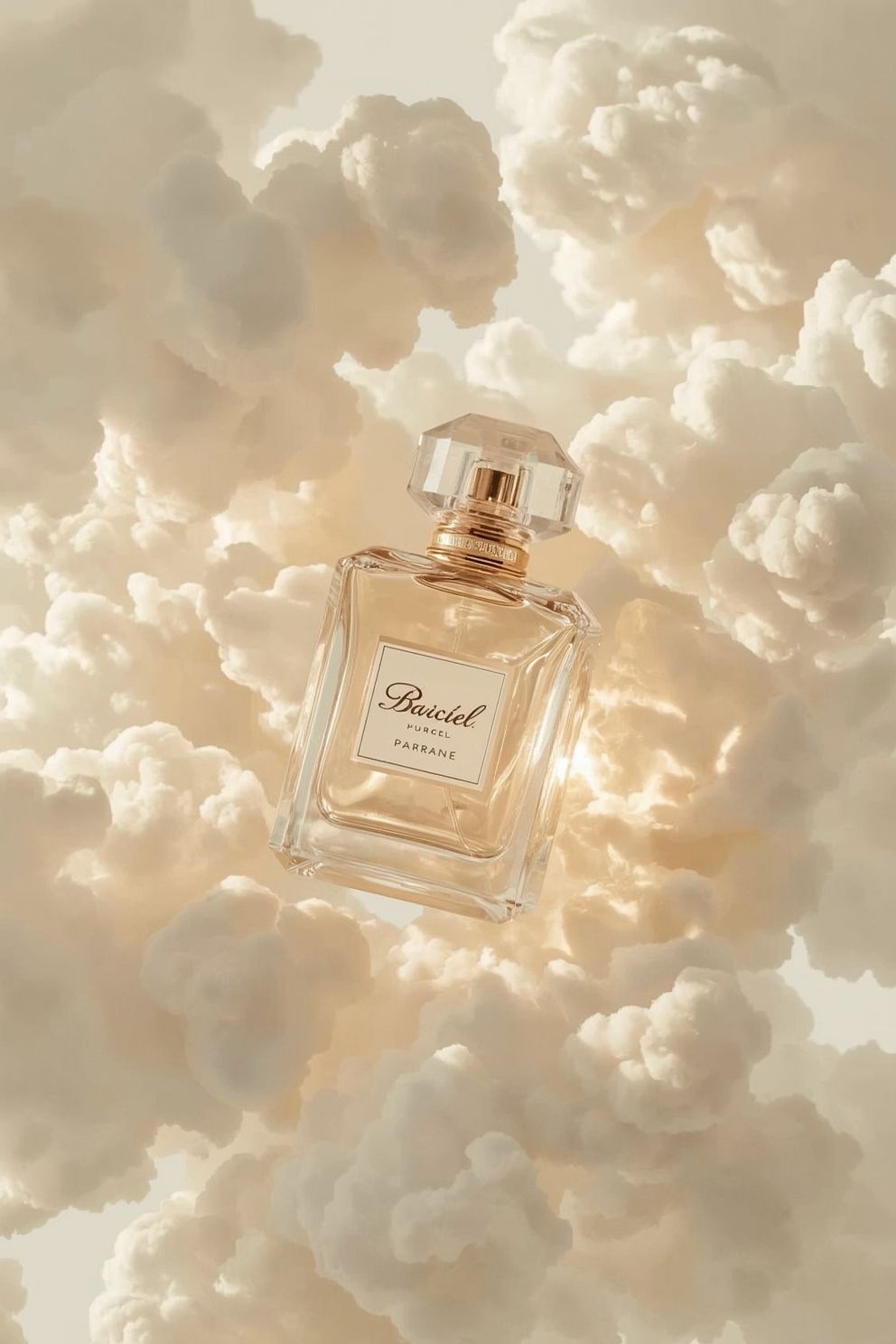Dreamy Perfume Bottle In Golden Clouds Genflow テンプレートプレビュー