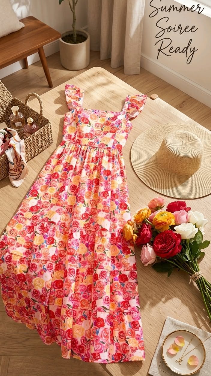 Floral Summer Dress Flat Lay Genflow template preview