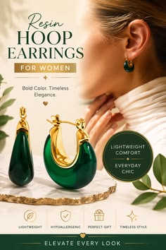 Elegant Green Resin Hoop Earrings Ad Genflow template preview