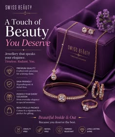 Luxury Gold Jewelry On Purple Satin Genflow 模板預覽
