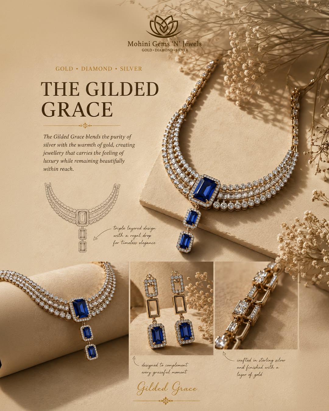 Luxury Sapphire Diamond Necklace Advertisement Genflow template preview