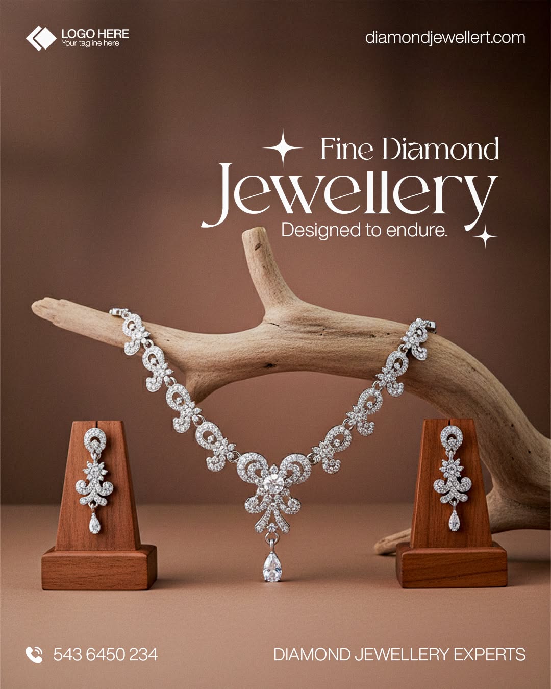 Elegant Diamond Jewelry On Wooden Display Genflow template preview