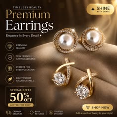 Luxury Gold And Pearl Earrings Ad Genflow template preview