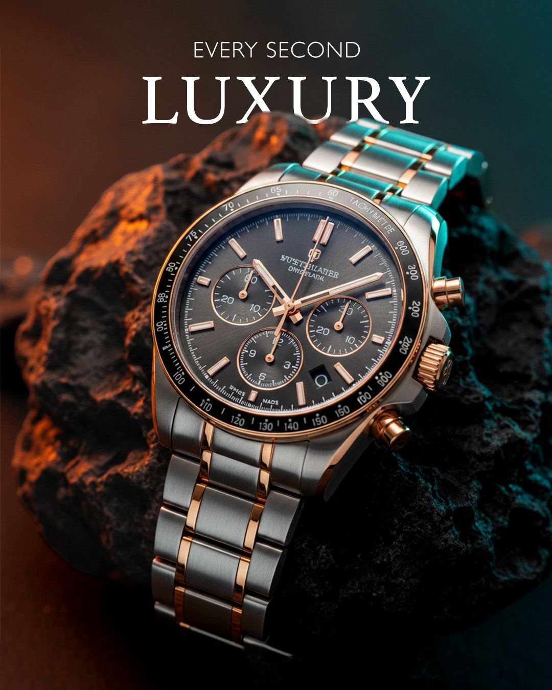 Luxury Chronograph Watch On Volcanic Rock Genflow template preview