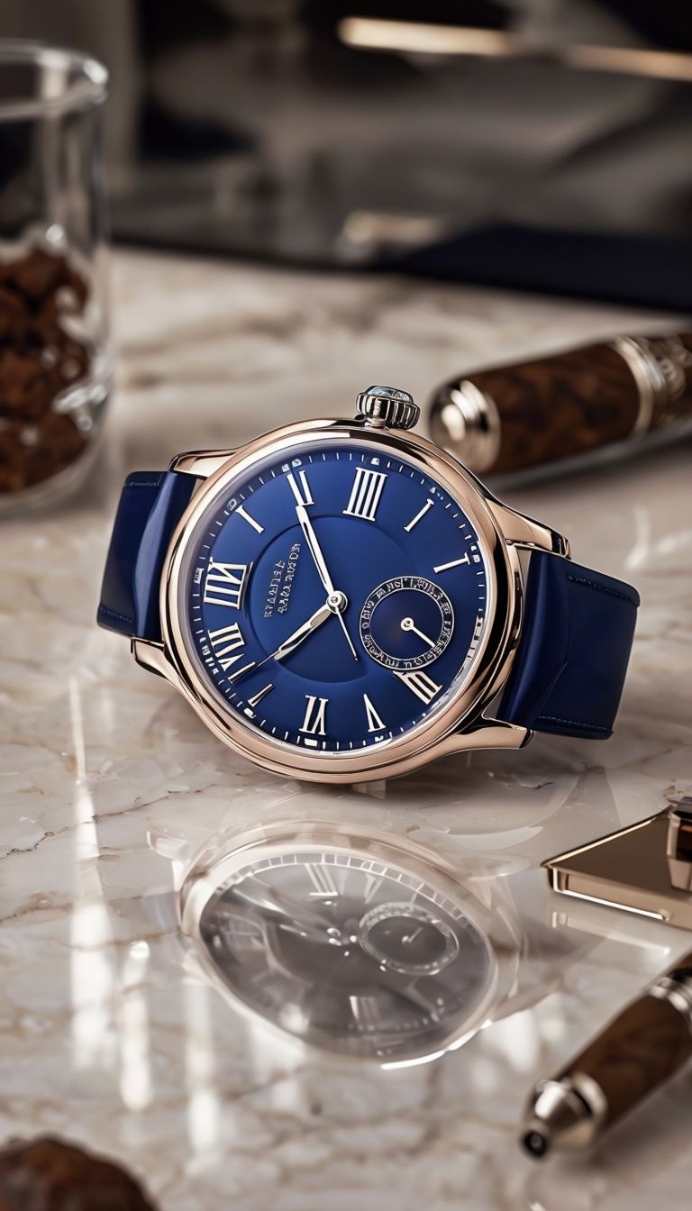 Luxury Blue Dial Watch On Marble Genflow template preview