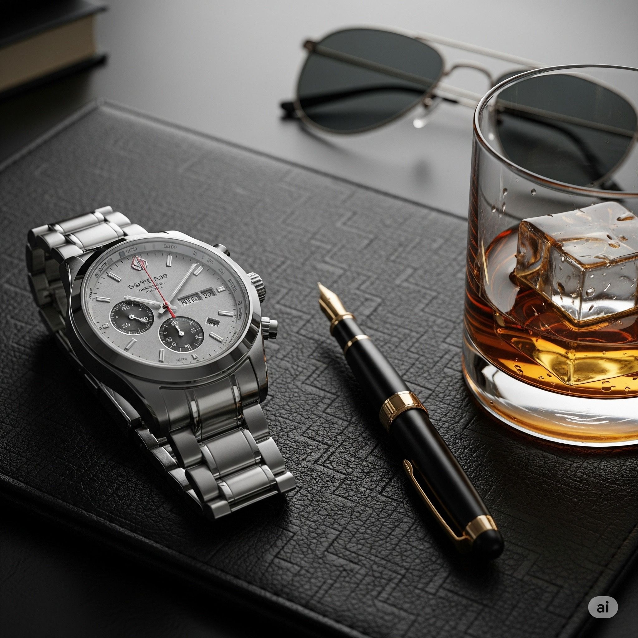 Luxury Watch Whiskey Desk Still Life Genflow template preview