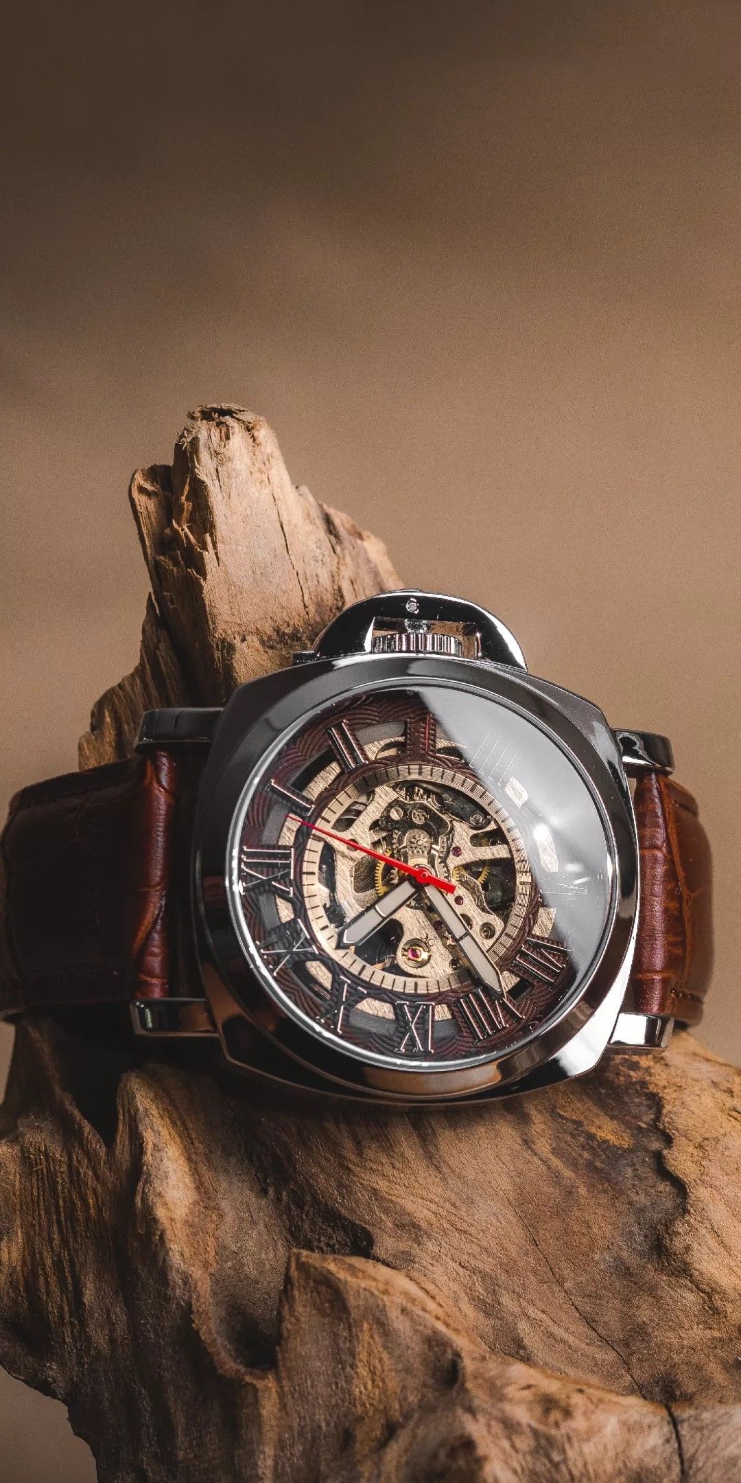 Luxury Skeleton Watch On Rustic Wood Genflow template preview