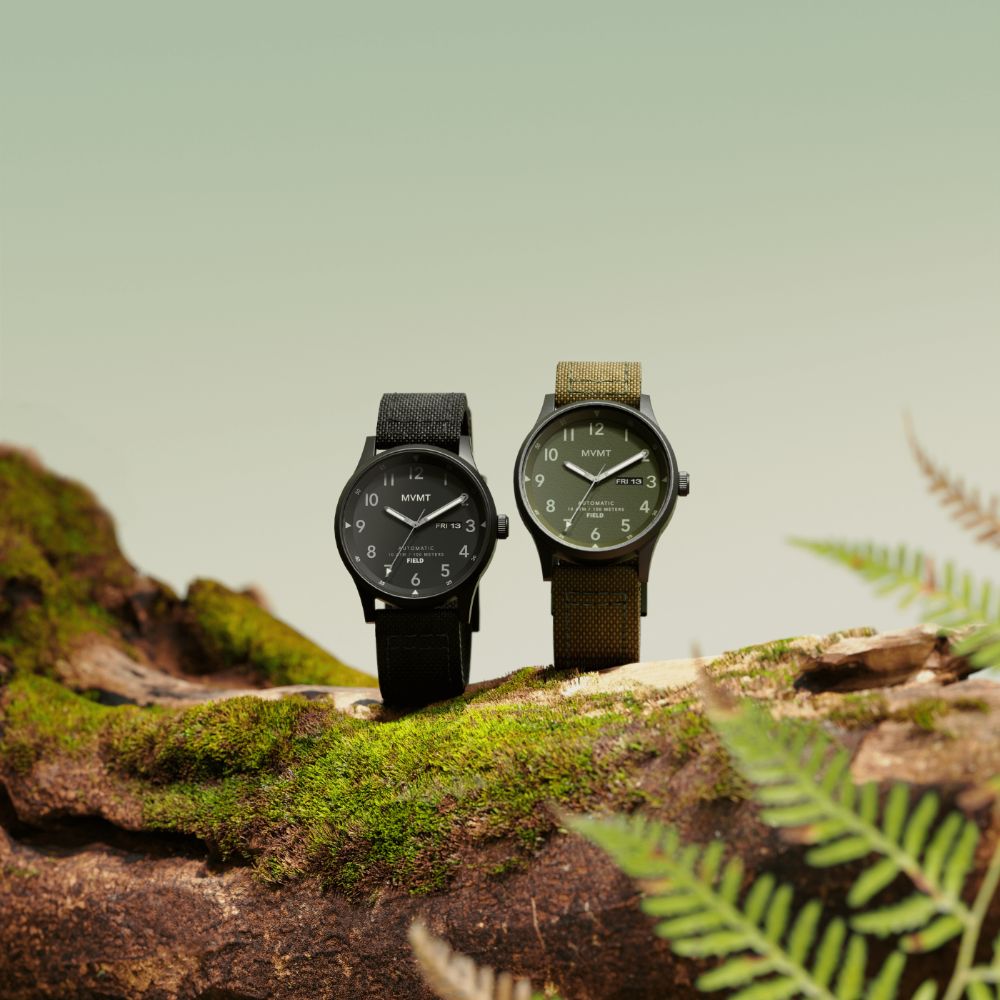 Minimalist Field Watches On Mossy Log Genflow template preview