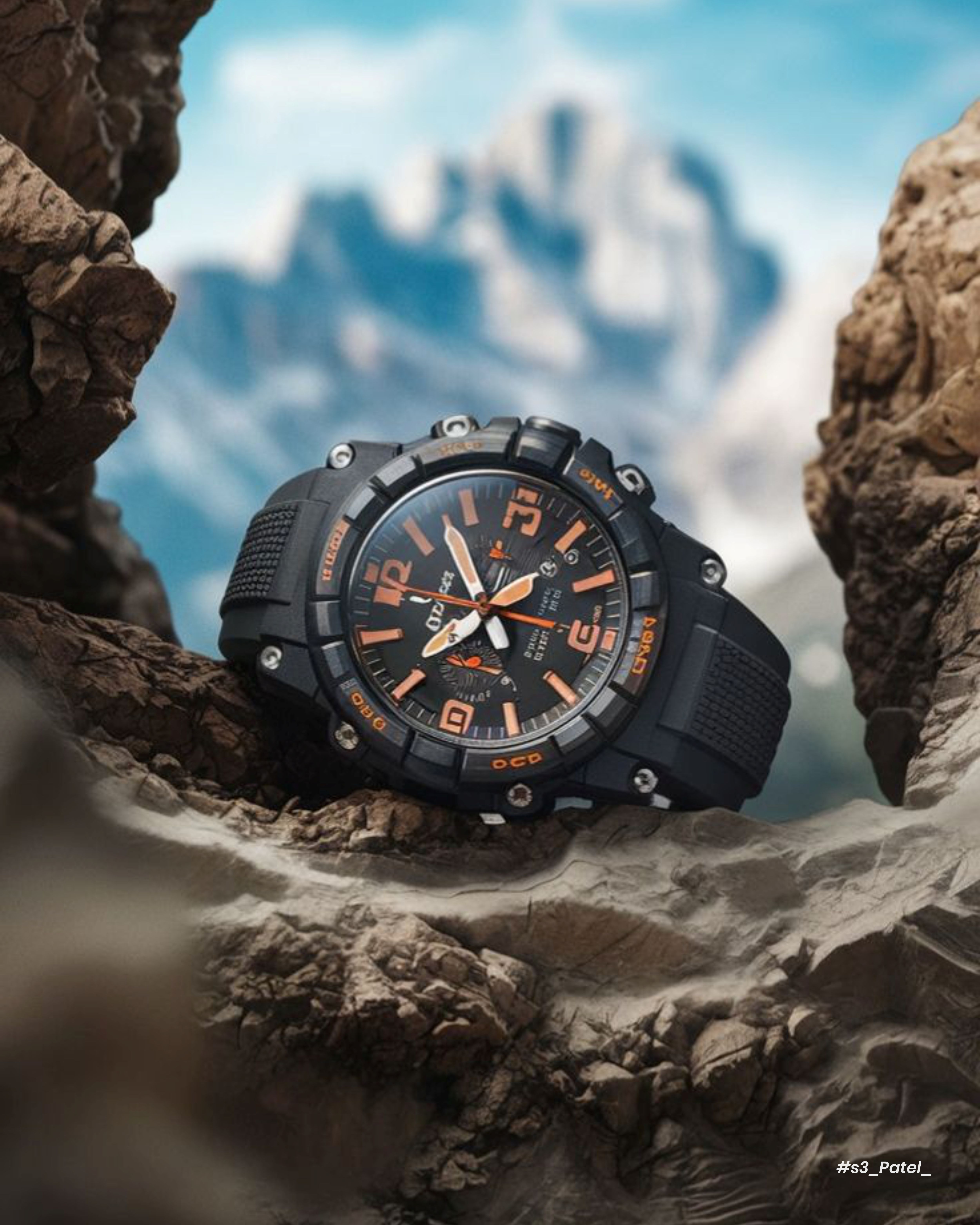 Rugged Outdoor Watch Mountain Adventure Shot Genflow template preview