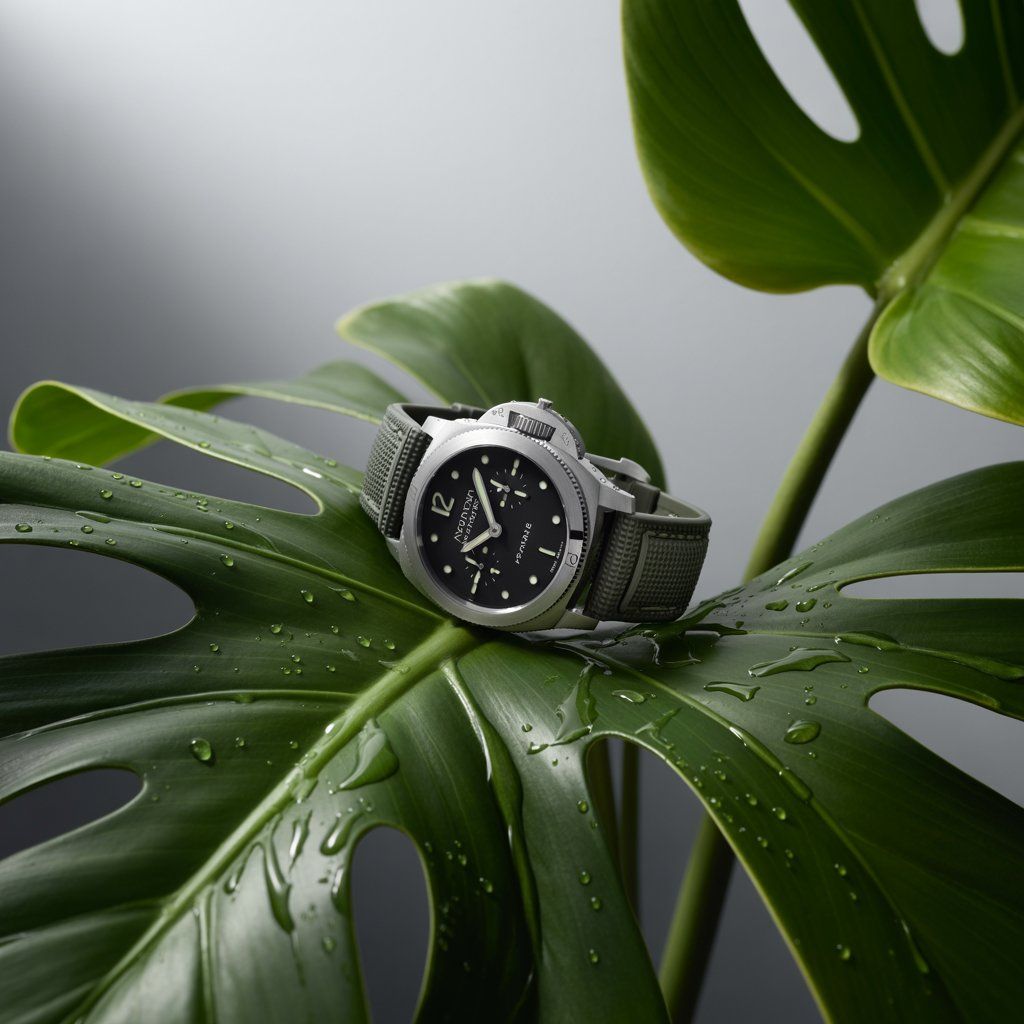 Luxury Watch On Dewy Monstera Leaf Genflow template preview