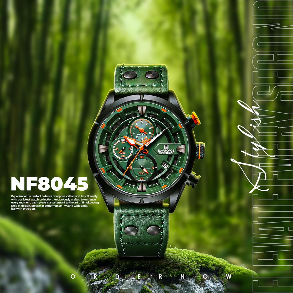 Green Sport Watch In Lush Forest Genflow template preview