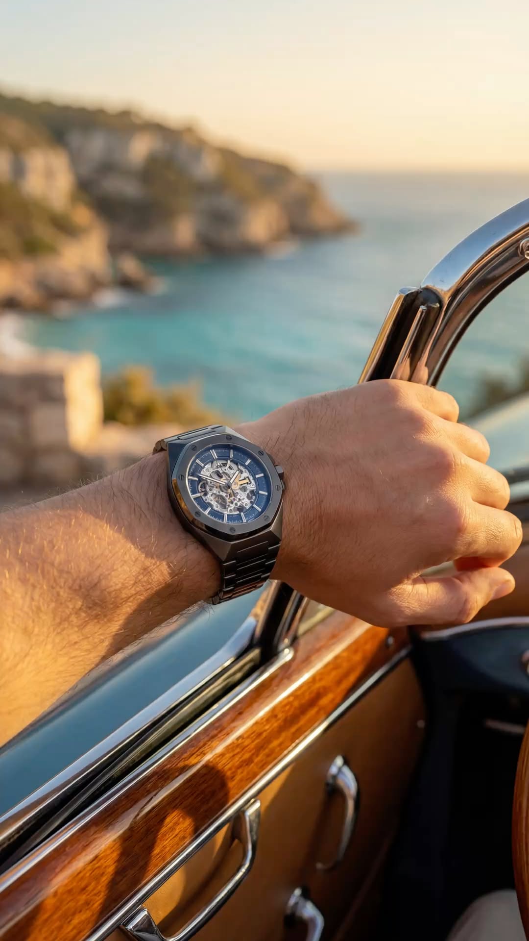 Luxury Skeleton Watch Coastal Yacht Sunset Genflow template preview