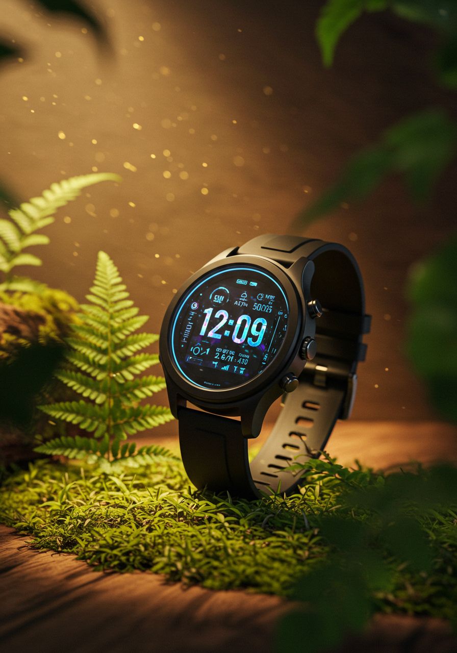 Cinematic Smartwatch In Lush Forest Genflow template preview