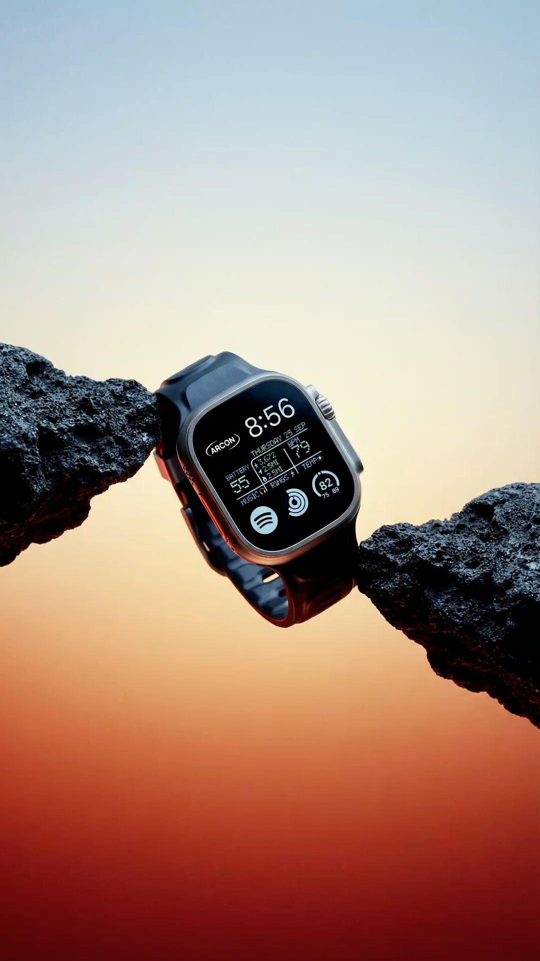 Futuristic Smartwatch Suspended Between Rocks Genflow template preview