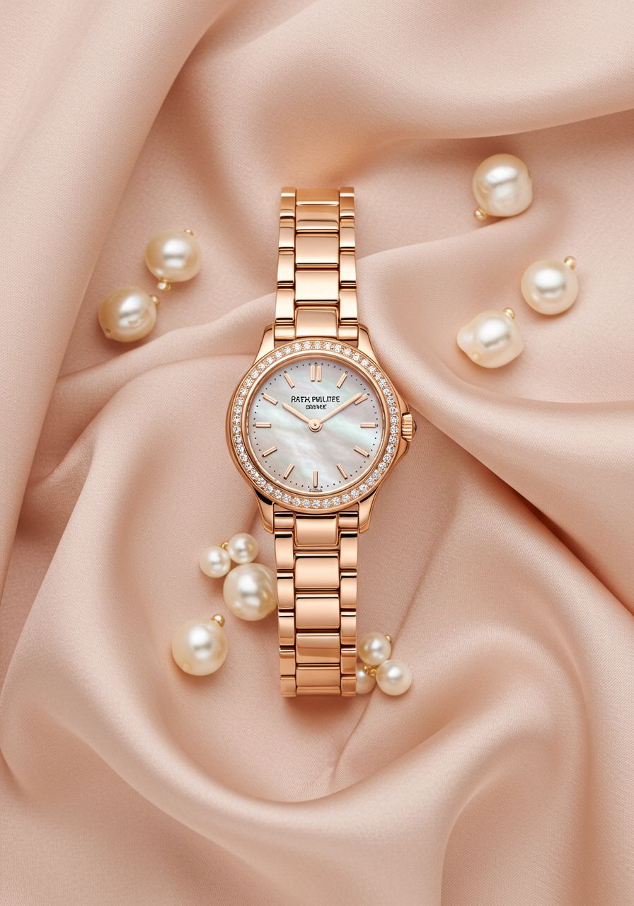 Rose Gold Watch With Pearls On Silk Genflow template preview