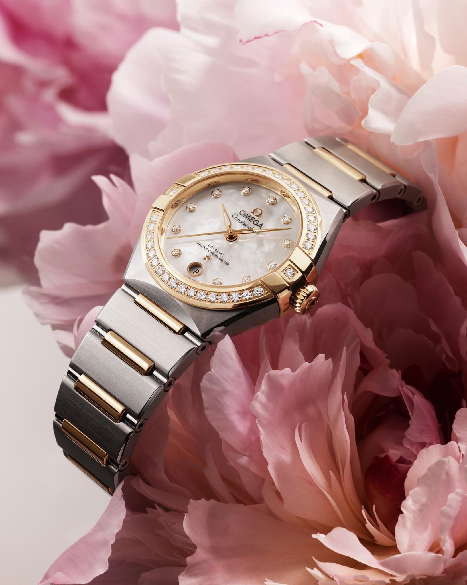 Luxury Watch Among Pink Peonies Genflow template preview