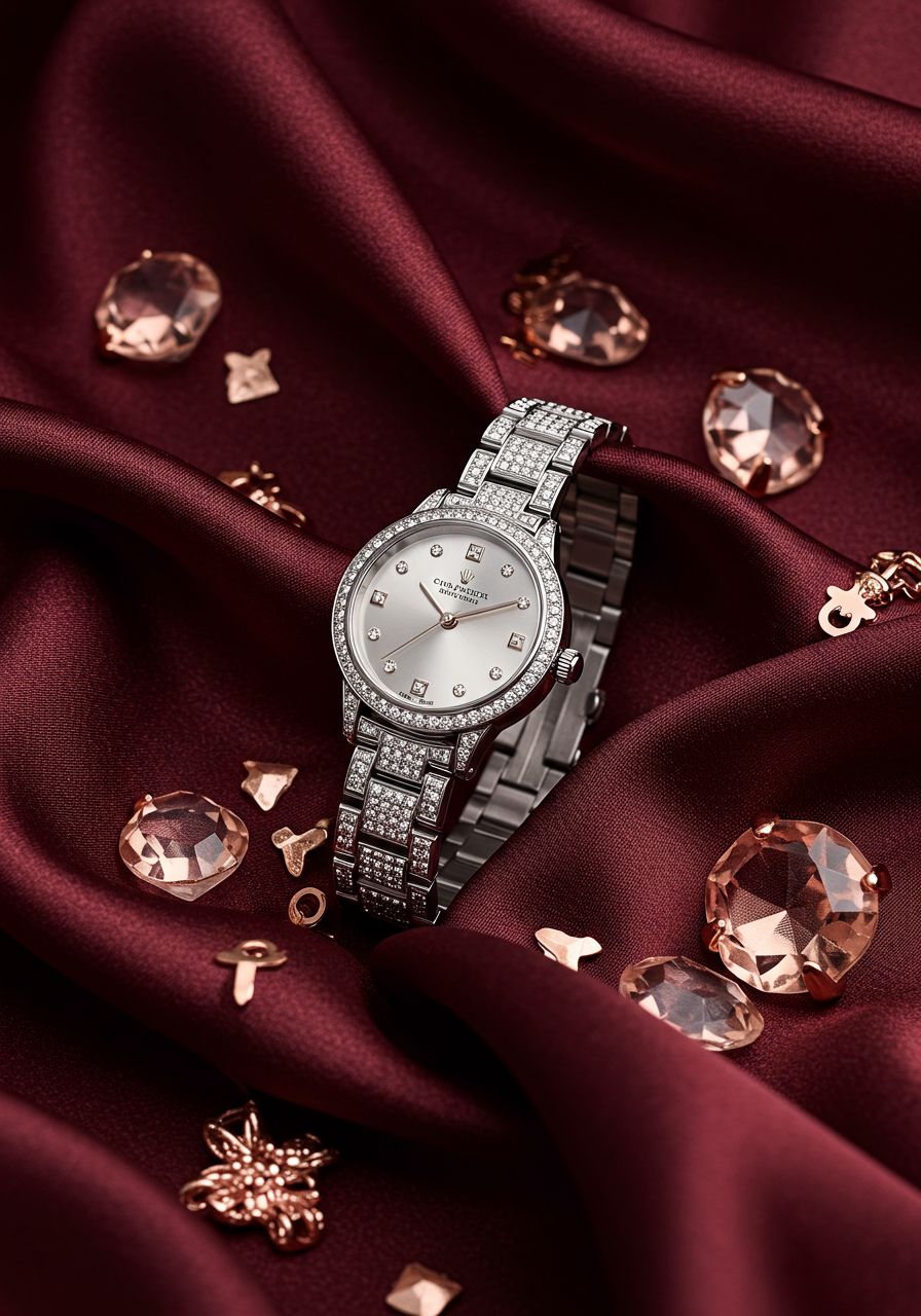 Luxury Diamond Watch On Red Silk Genflow template preview