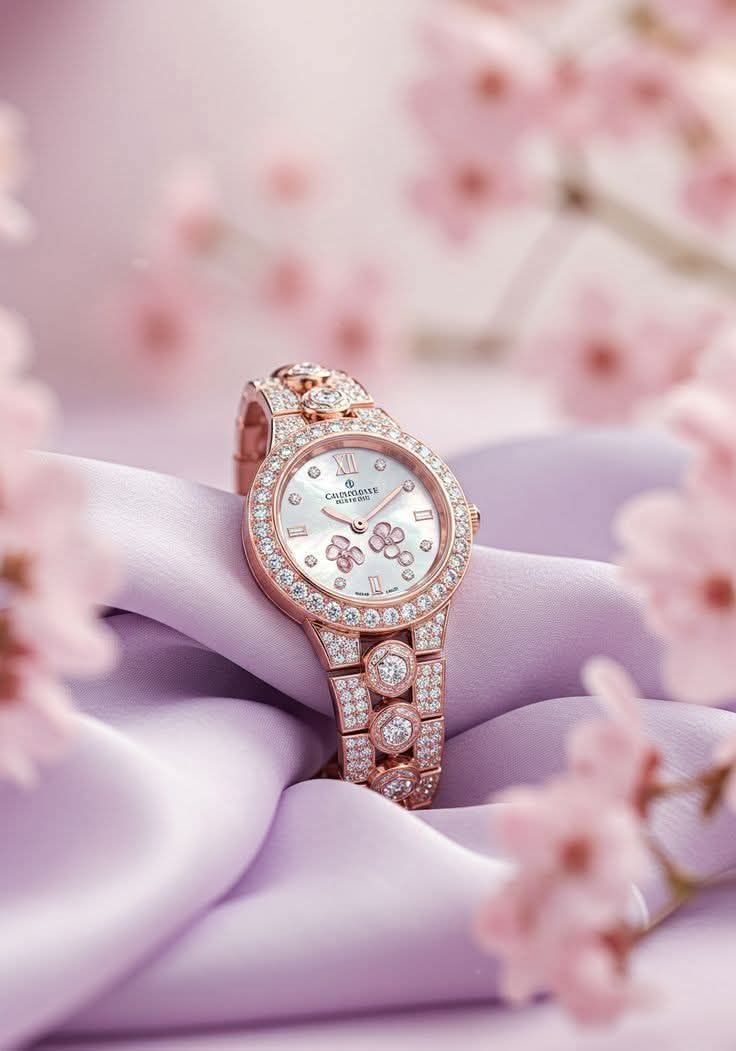 Rose Gold Diamond Watch Cherry Blossom Elegance Genflow template preview