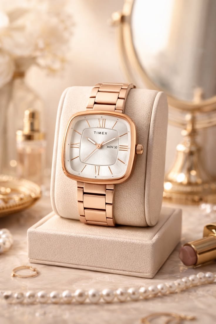 Elegant Rose Gold Watch Vanity Scene Genflow template preview