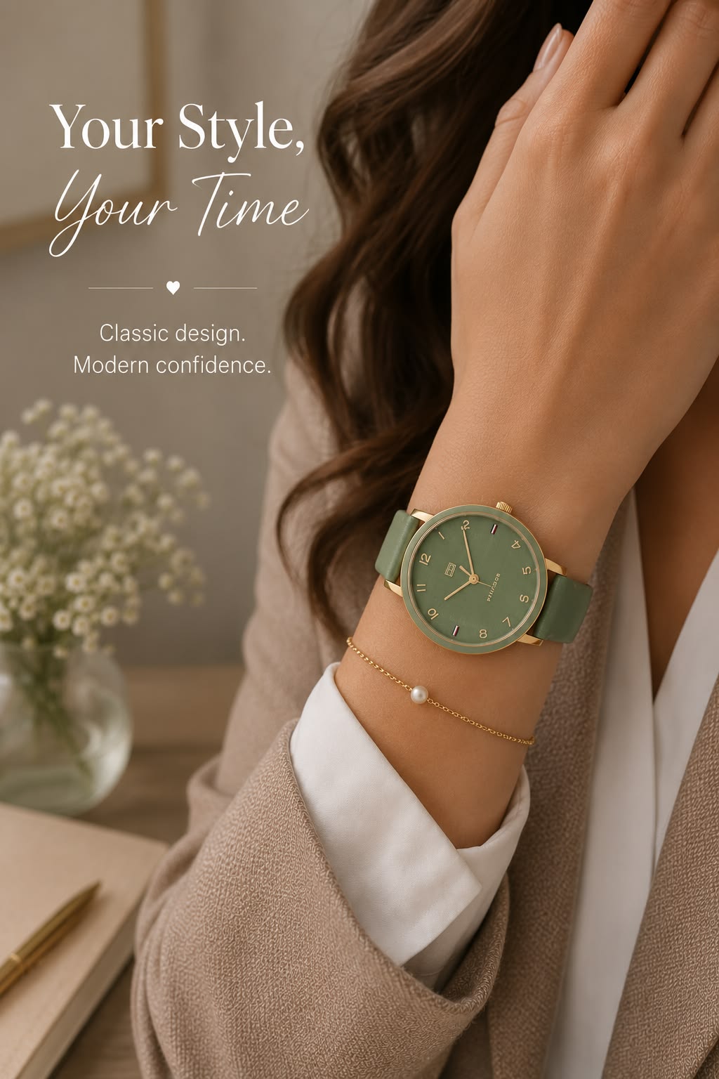 Minimalist Green Wristwatch Lifestyle Ad Genflow template preview