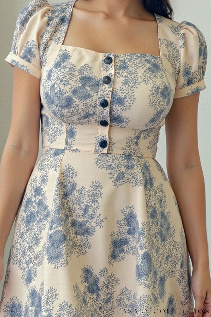 Vintage Blue Floral Summer Dress Genflow template preview