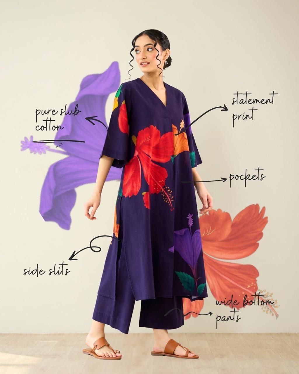 Floral Statement Print Cotton Kurta Set Genflow 模板预览