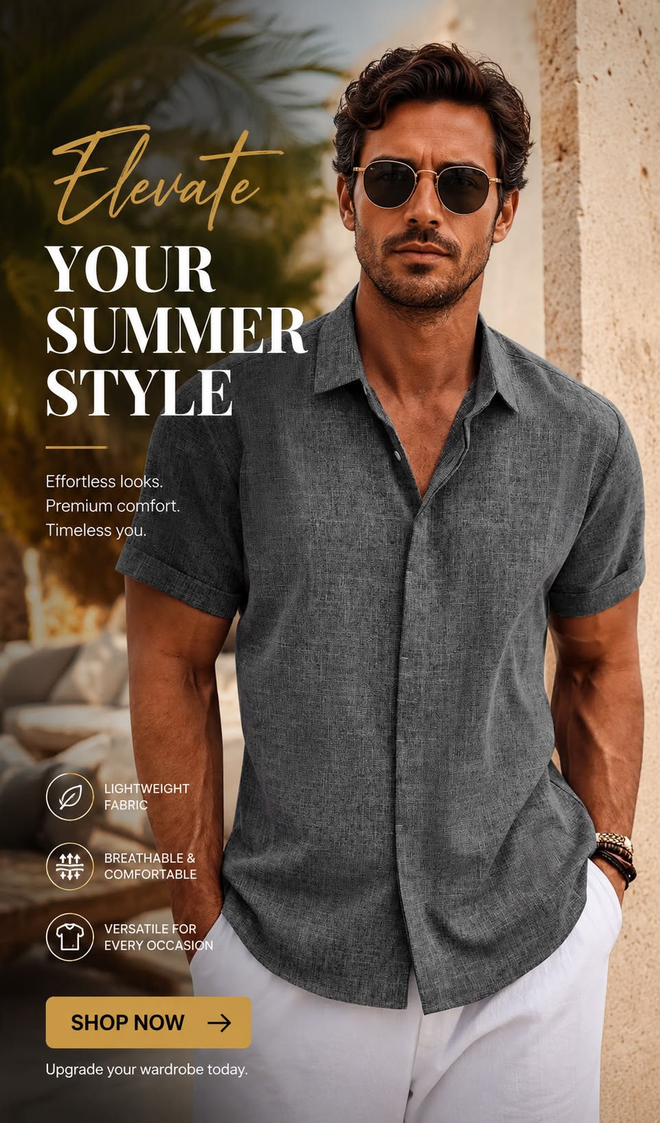 Premium Mens Summer Linen Style Ad Genflow template preview