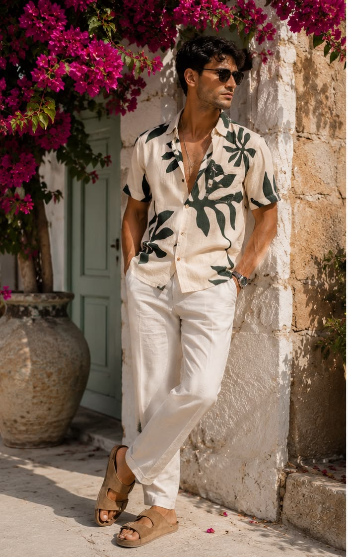 Mediterranean Bougainvillea Summer Menswear Scene Genflow 模板預覽