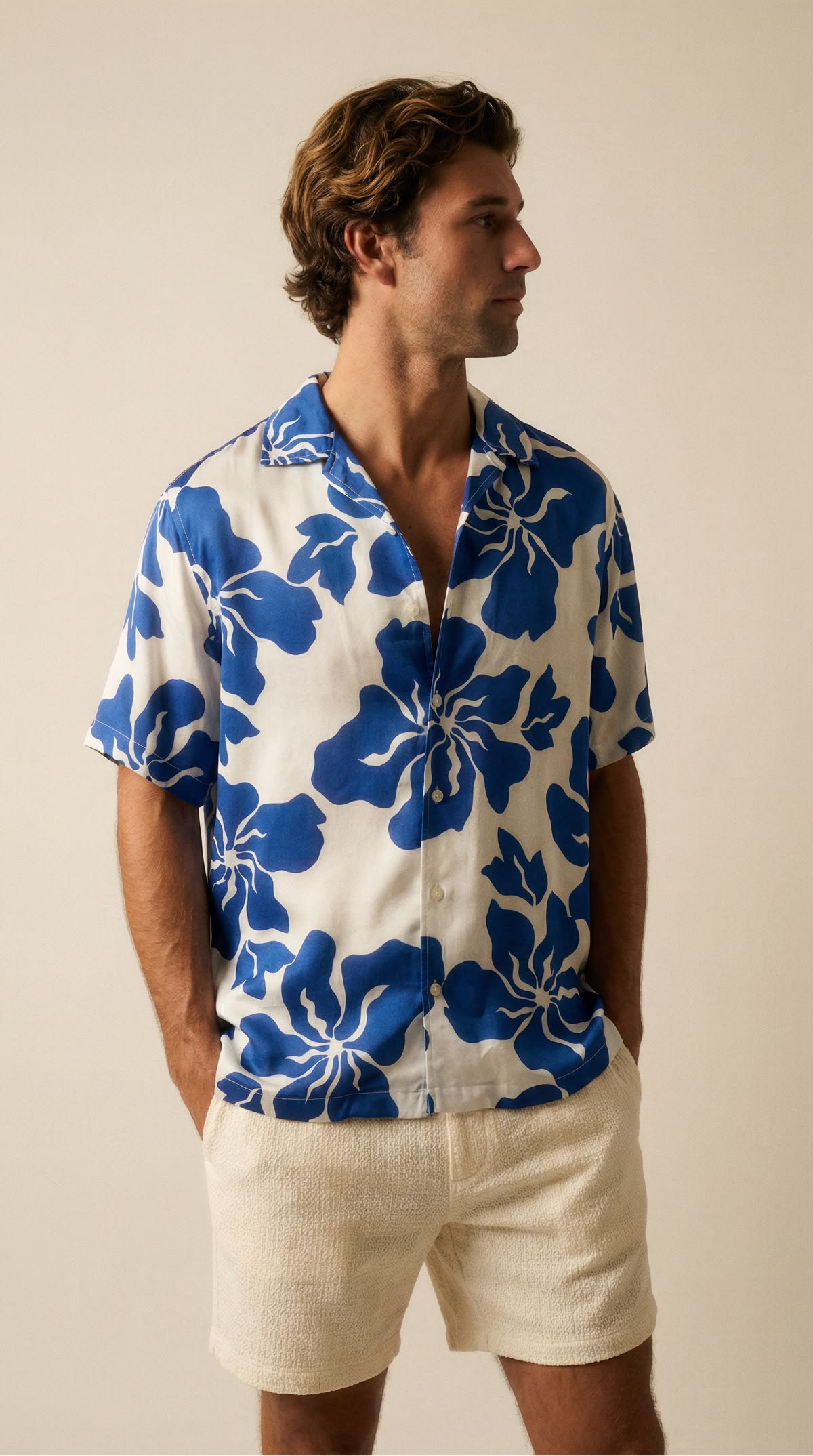 Blue Floral Hawaiian Shirt Summer Look Genflow template preview
