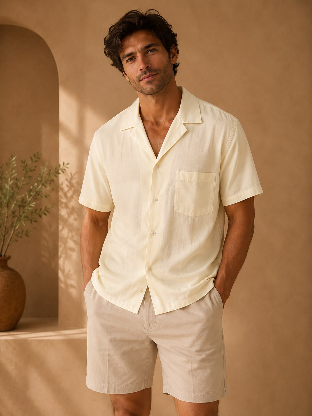 Mediterranean Minimalist Summer Menswear Shoot Genflow template preview