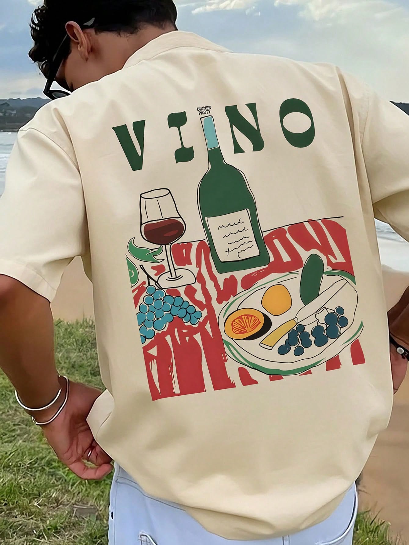 Mediterranean Wine Picnic Graphic Tee Genflow template preview