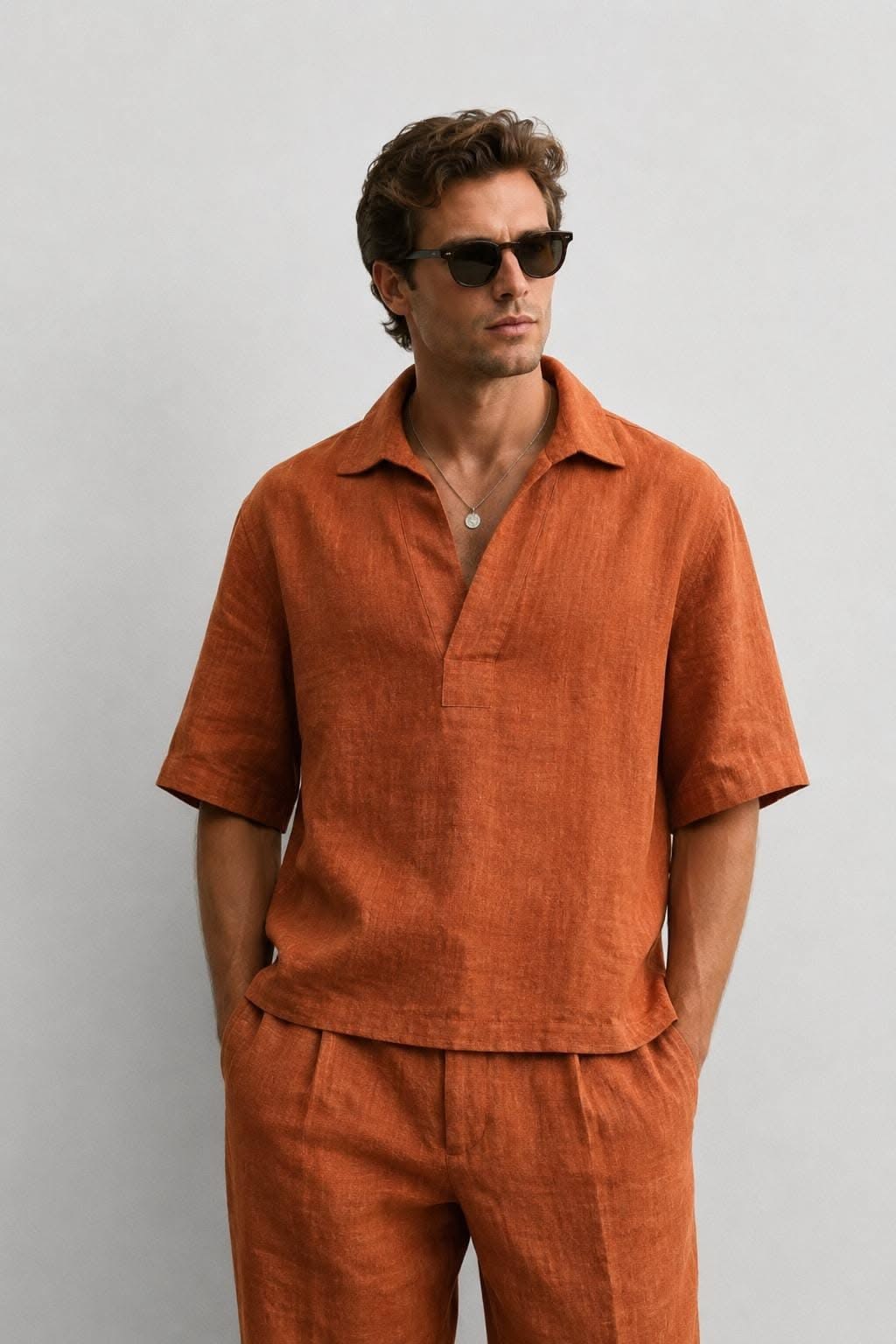 Minimalist Summer Linen Menswear Studio Portrait Genflow template preview