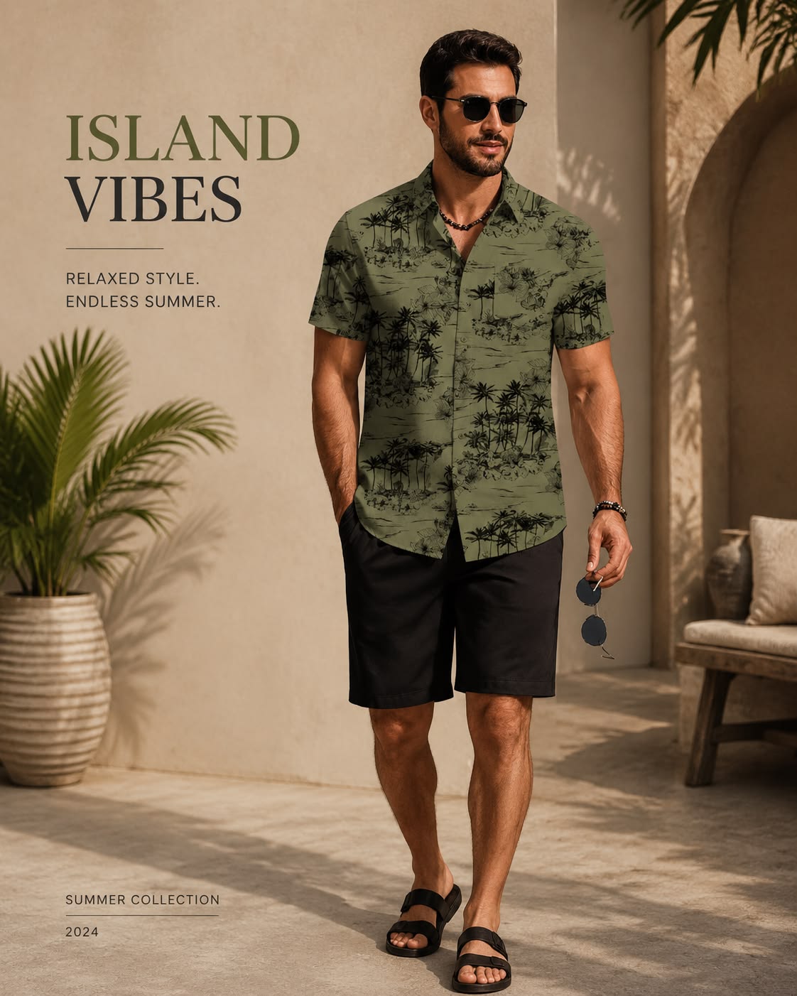 Island Vibes Tropical Menswear Ad Genflow template preview