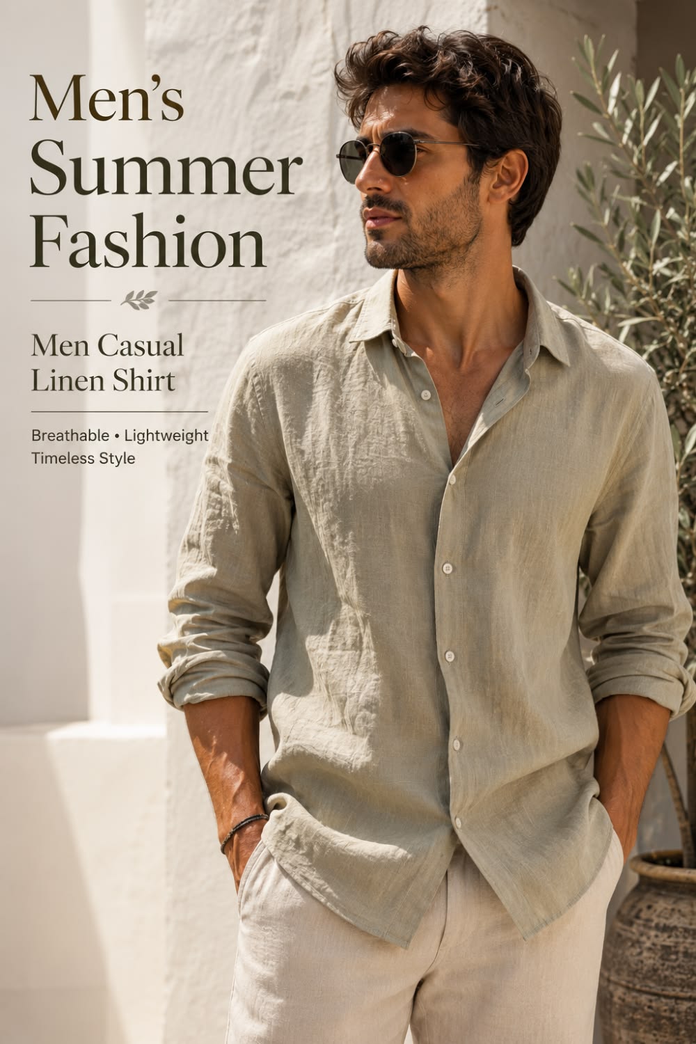 Mens Summer Linen Shirt Lifestyle Genflow template preview