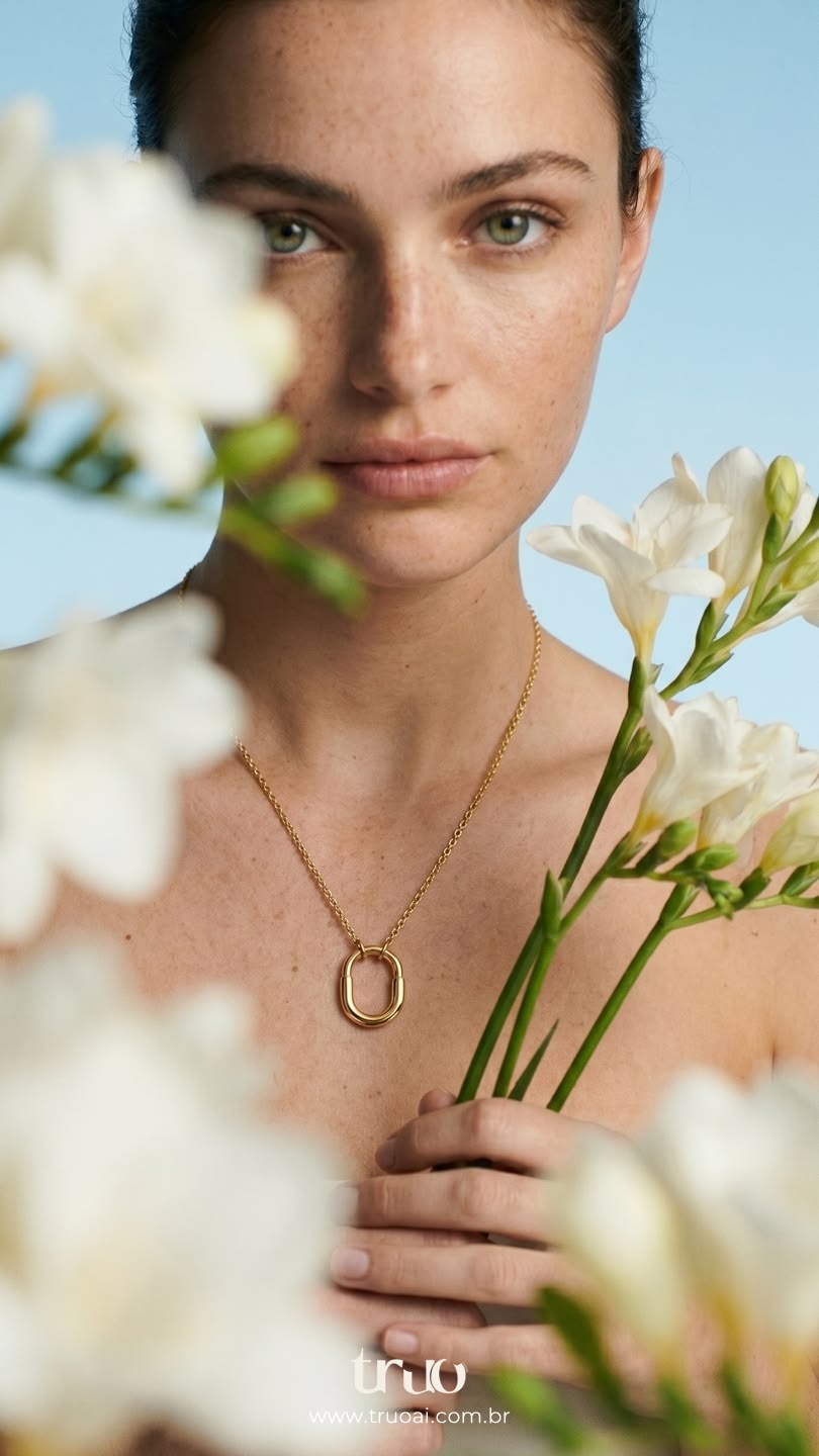 Minimal Gold Necklace Floral Portrait Genflow template preview