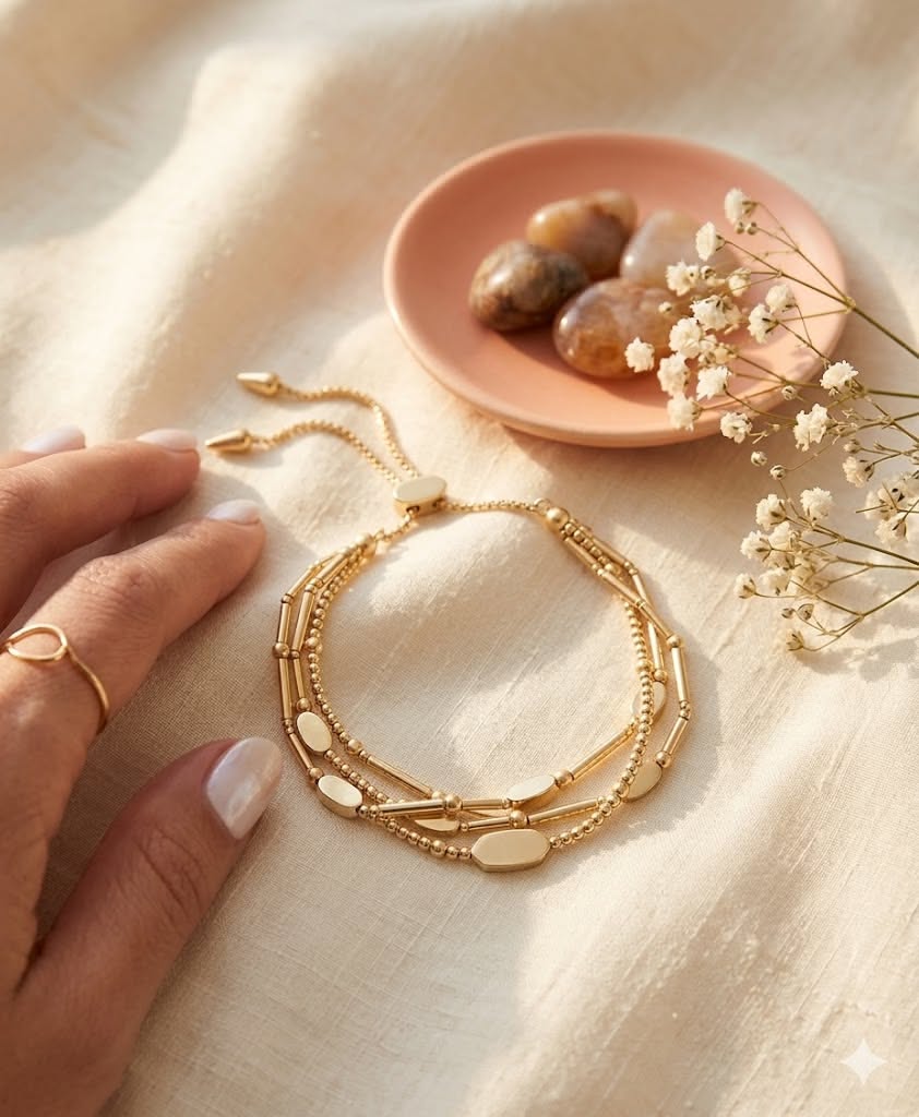 Soft Natural Light Gold Bracelet Flatlay Genflow template preview