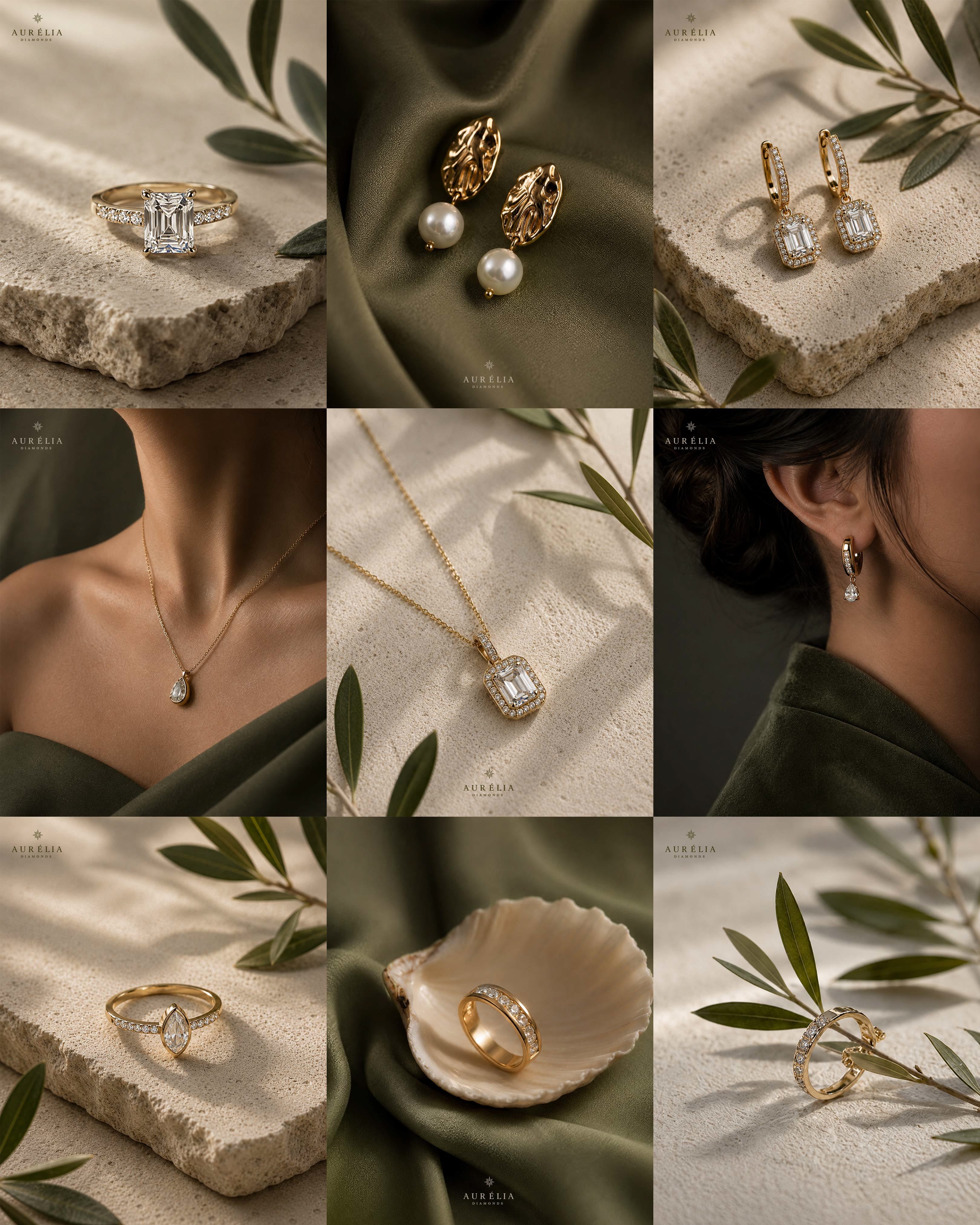 Elegant Gold Jewelry Botanical Scene Genflow template preview