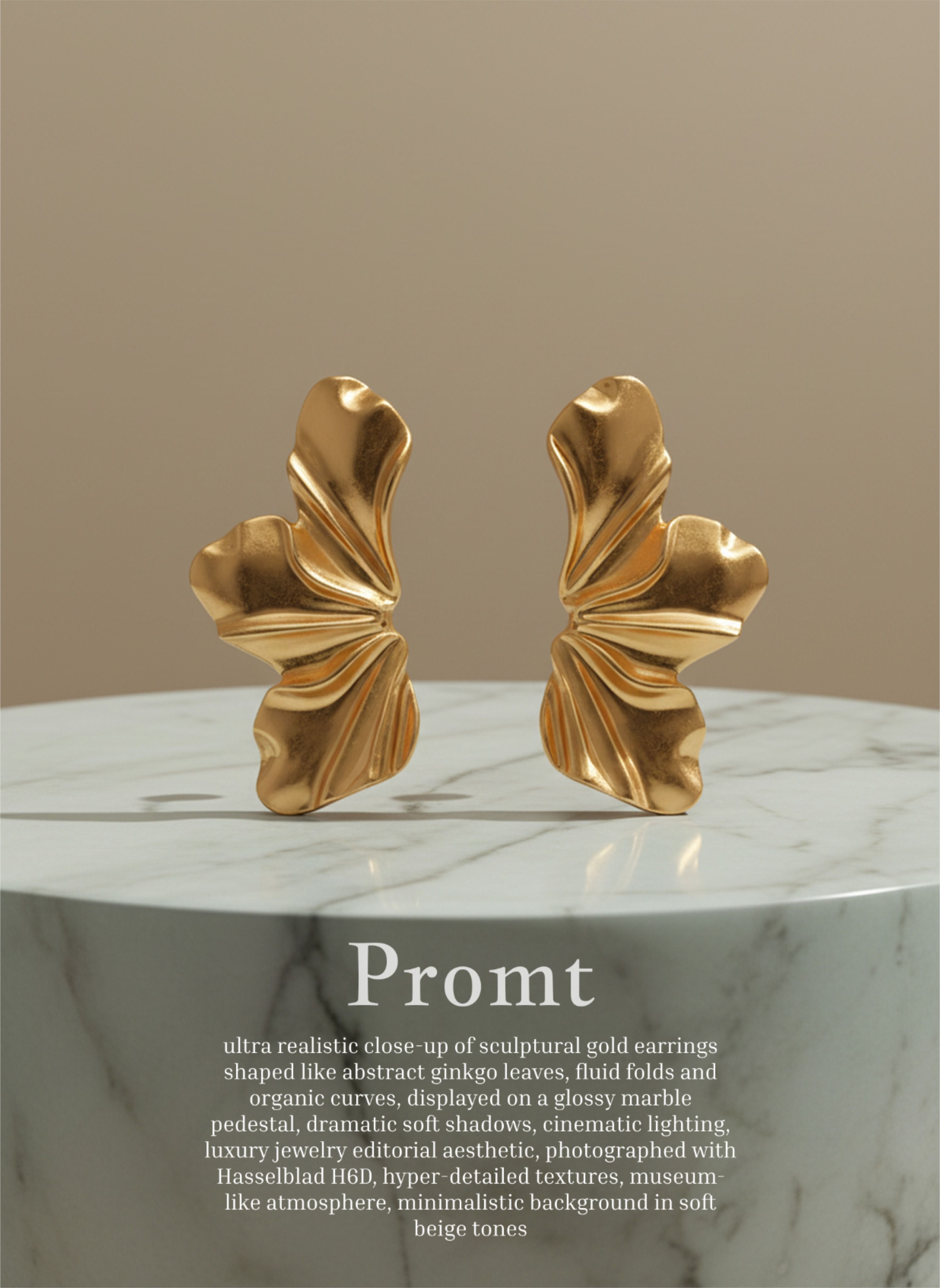 Luxury Gold Sculptural Earrings On Marble Genflow template preview