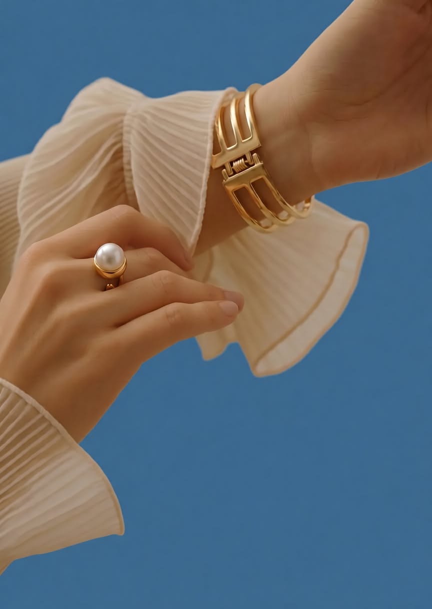 Elegant Gold Bracelet Minimal Blue Background Genflow template preview