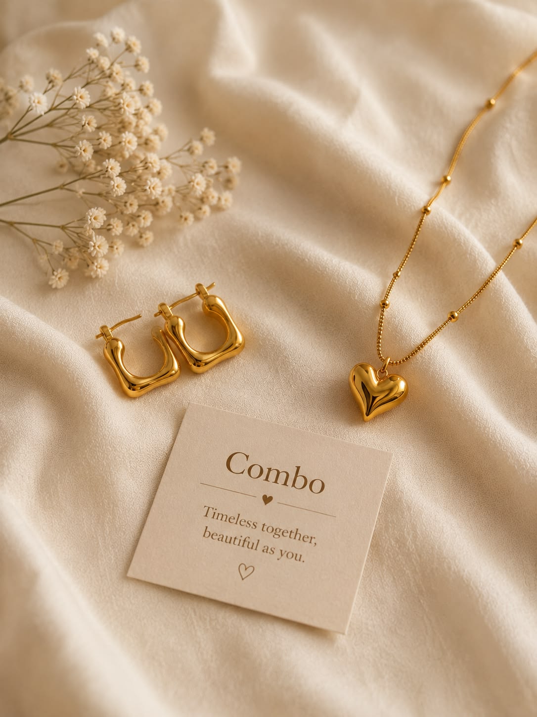 Elegant Gold Heart Jewelry Flat Lay Genflow template preview