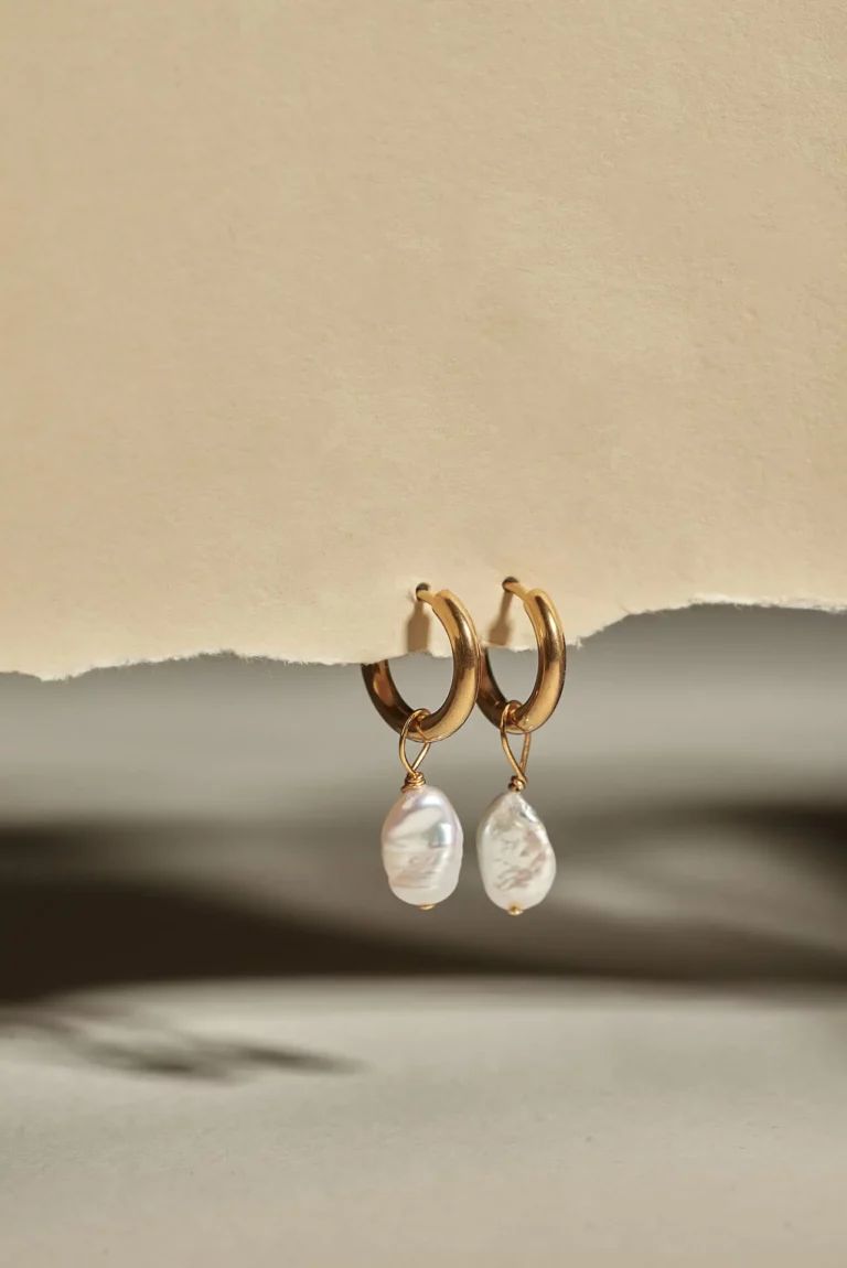 Minimal Gold Pearl Earrings Torn Paper Scene Genflow template preview