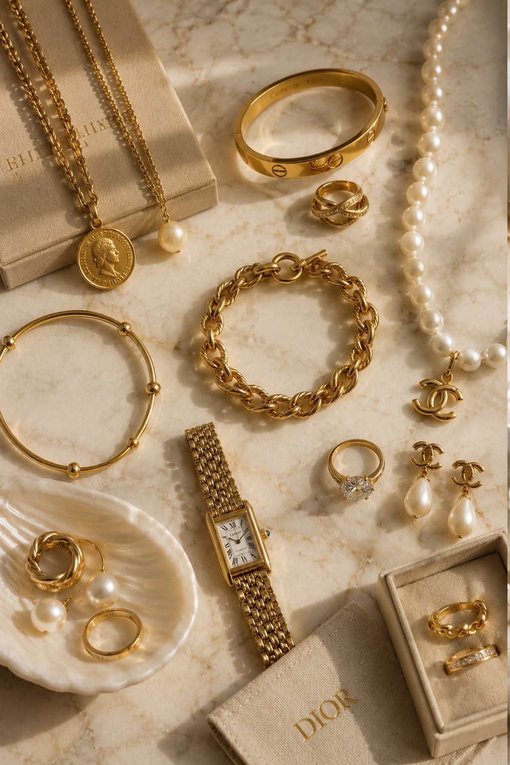 Luxury Gold Jewelry Marble Flat Lay Genflow template preview