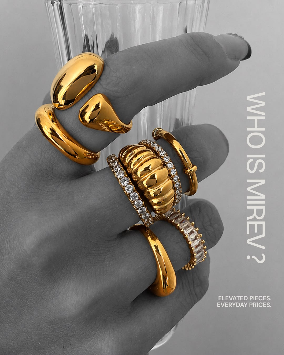 Luxury Gold Rings Monochrome Hand Genflow template preview