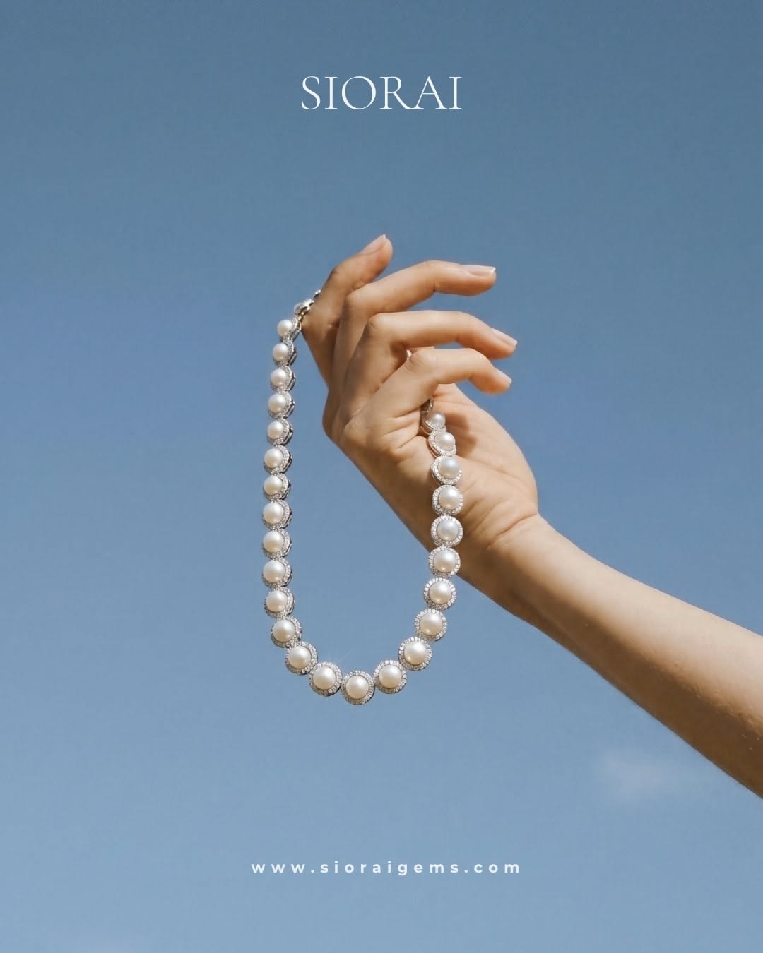 Elegant Pearl Necklace Sky Backdrop Genflow template preview
