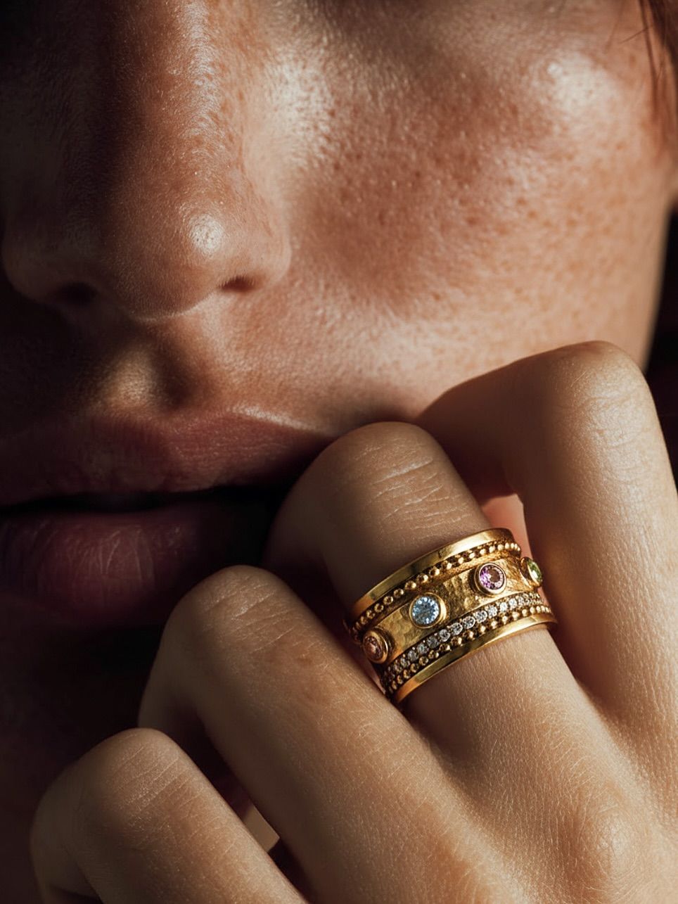 Elegant Gold Gemstone Ring Closeup Genflow template preview