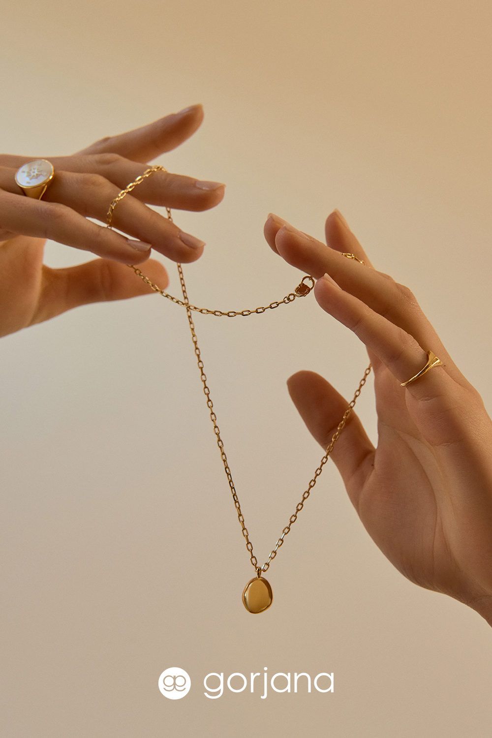 Minimalist Gold Necklace In Hands Genflow template preview