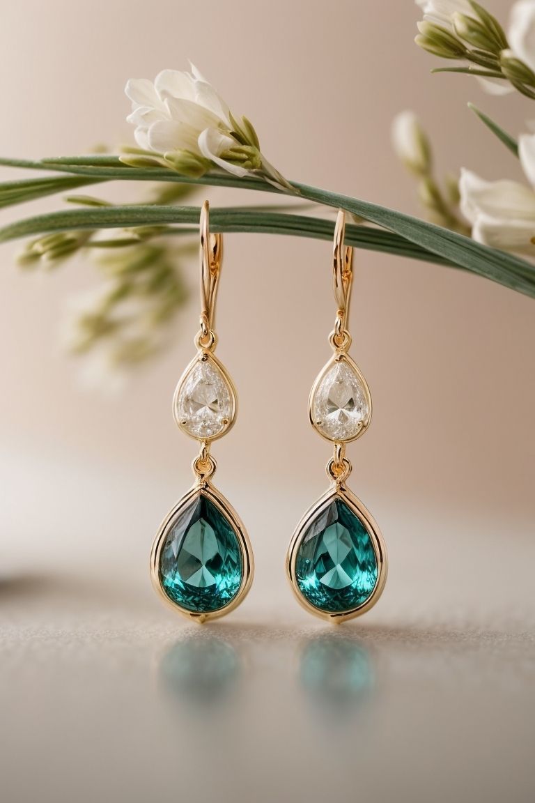 Elegant Emerald Teardrop Earrings Floral Scene Genflow template preview