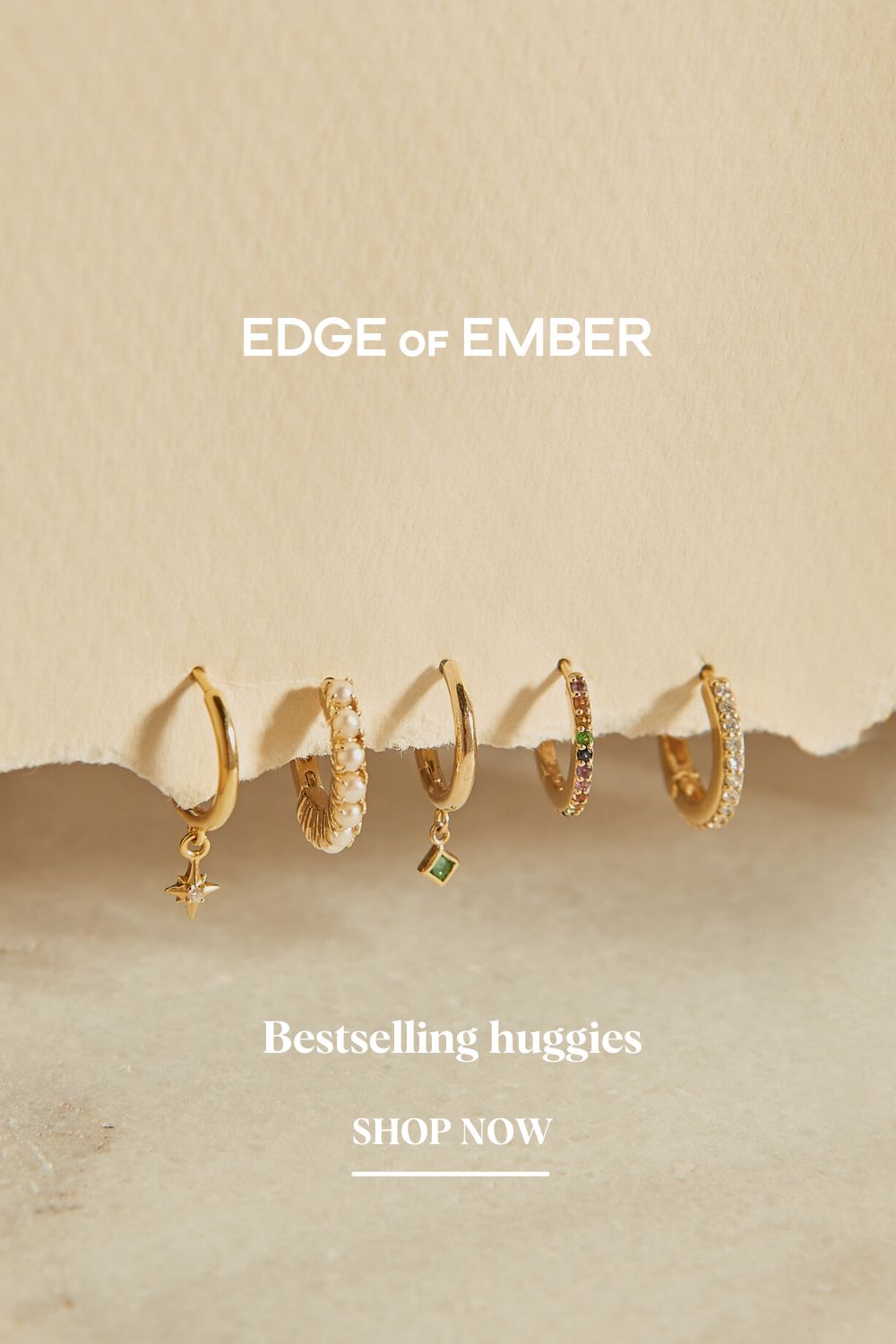 Elegant Gold Huggie Earrings On Torn Paper Genflow template preview