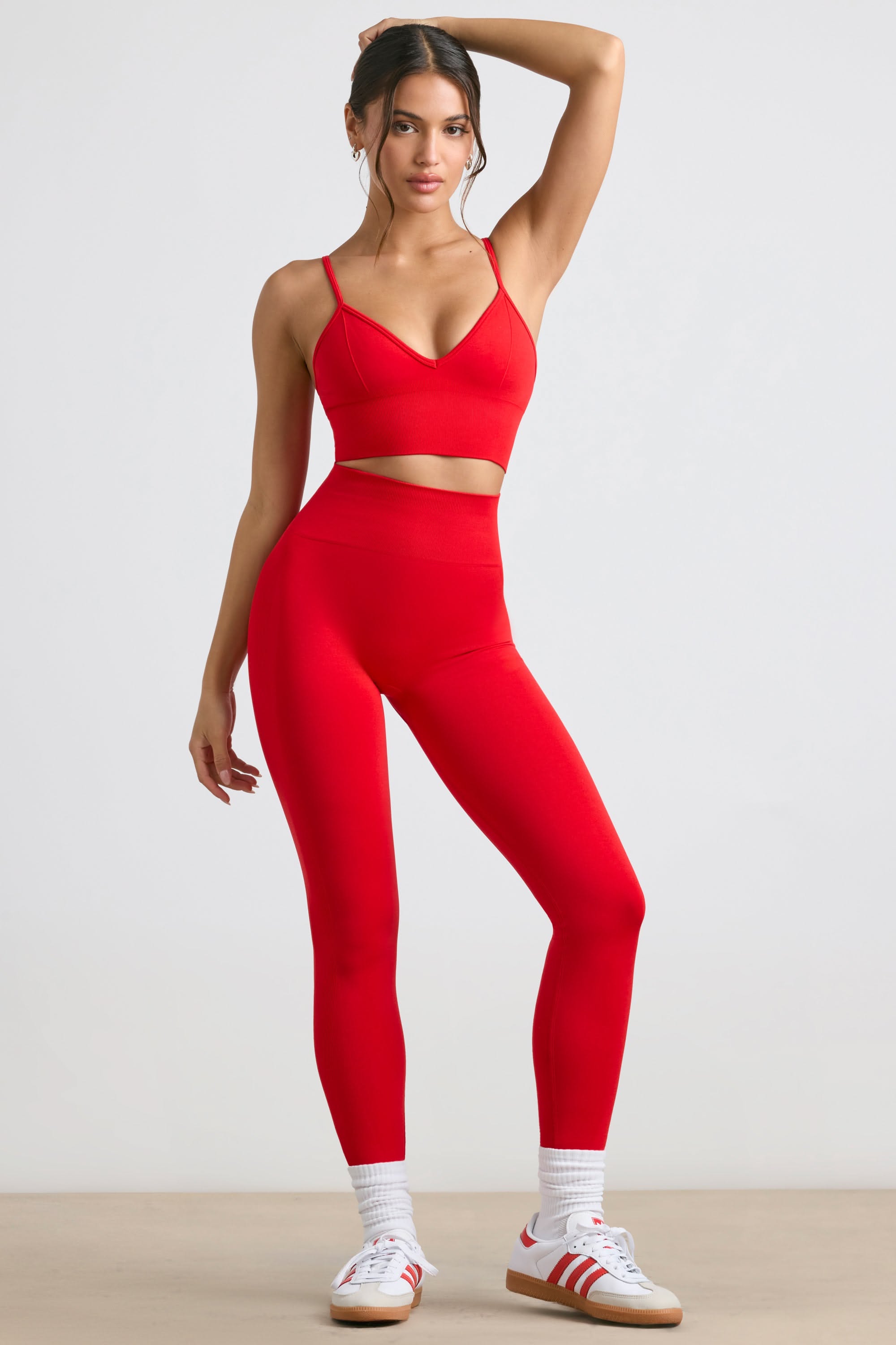 Define Luxe High-Waist Leggings in Red Creative Design Generator Genflow template preview